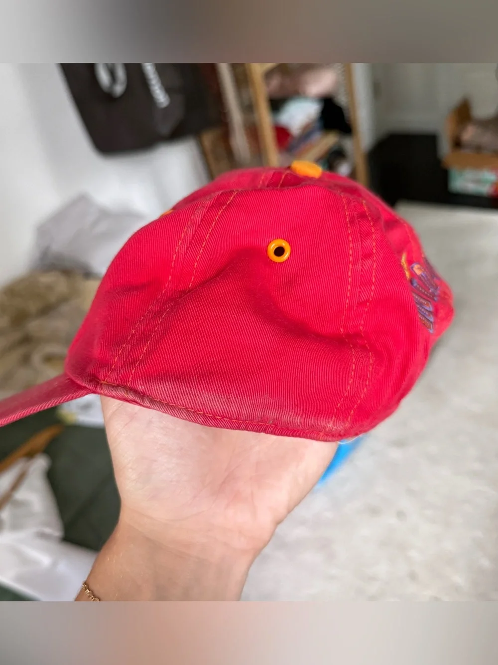 Vintage Minnie Mouse Disney Kids Cap Hat Red Embroidered Fruit 100% Cotton
